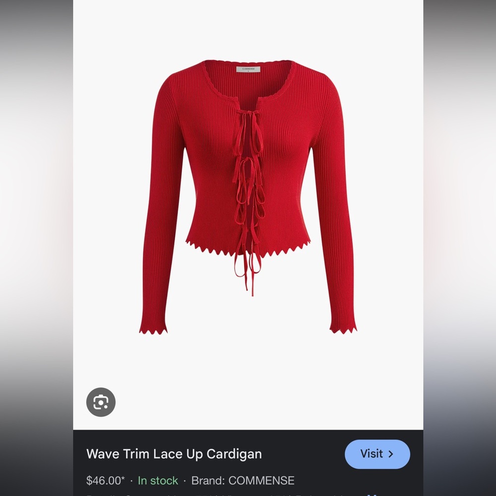 Commense Wave Trim Lace Up Cardigan - Red